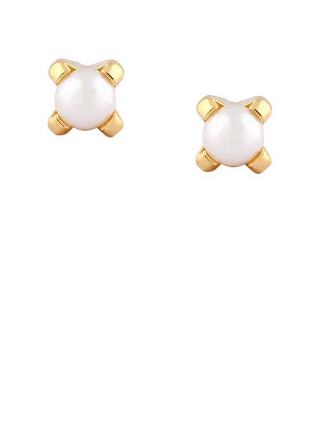 STUDEX Stainless Steel 24K Pure Gold Plated Pearls Beaded Bezel Circular Shaped Studs