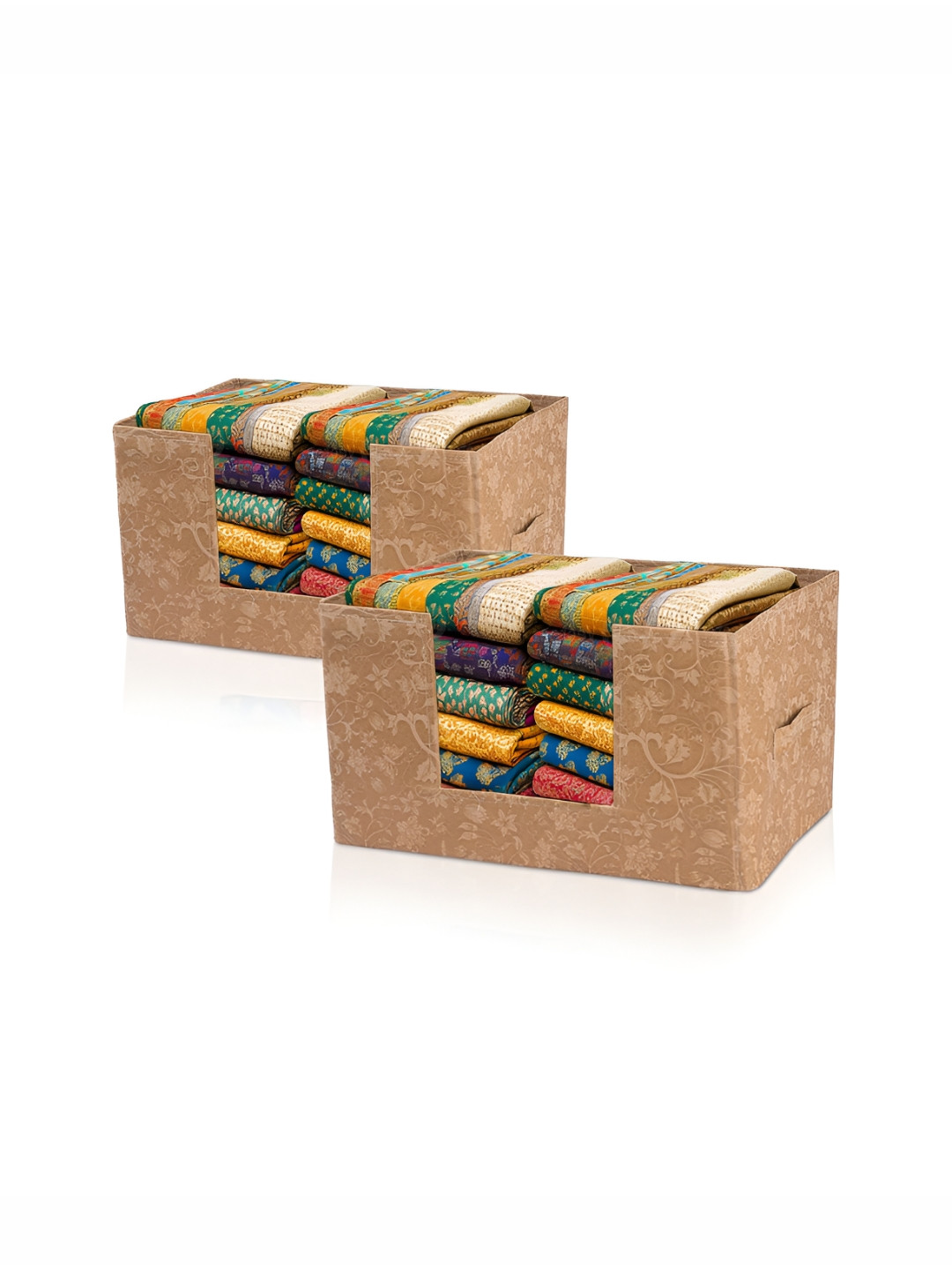 Aura Set of 2 Beige Cloth Organizer Wardrobe Storage Box Organizer with Handle