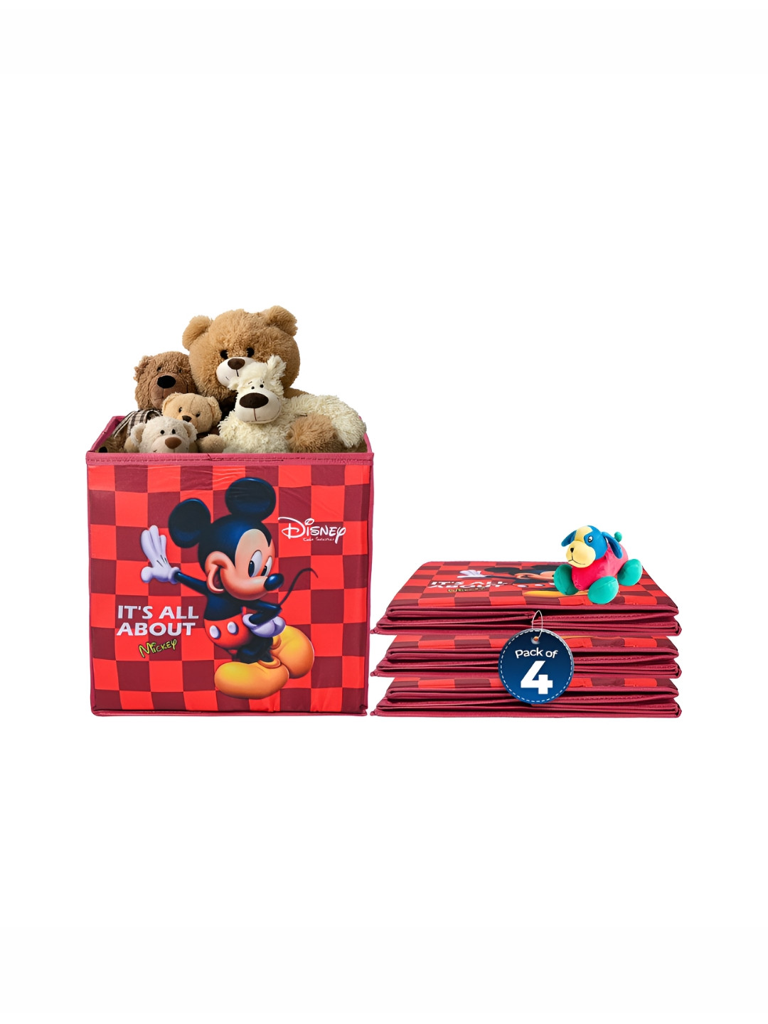 Aura Maroon Set of 4 Disney Mickey Check Square Storage Multi-Utility Organisers
