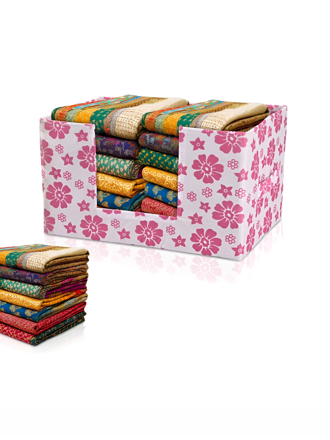 Aura Pink & White Cloth Organizer Storage Box Wardrobe Drawer Organiser with Handle