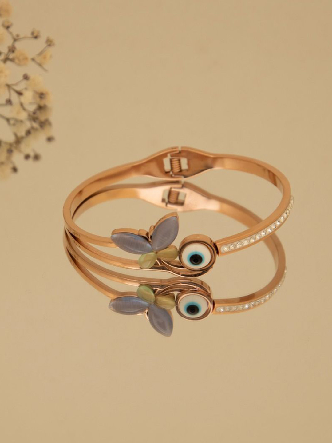 LA FILLE D'OR Rose Gold-Plated Cubic Zirconia Cuff Bracelet