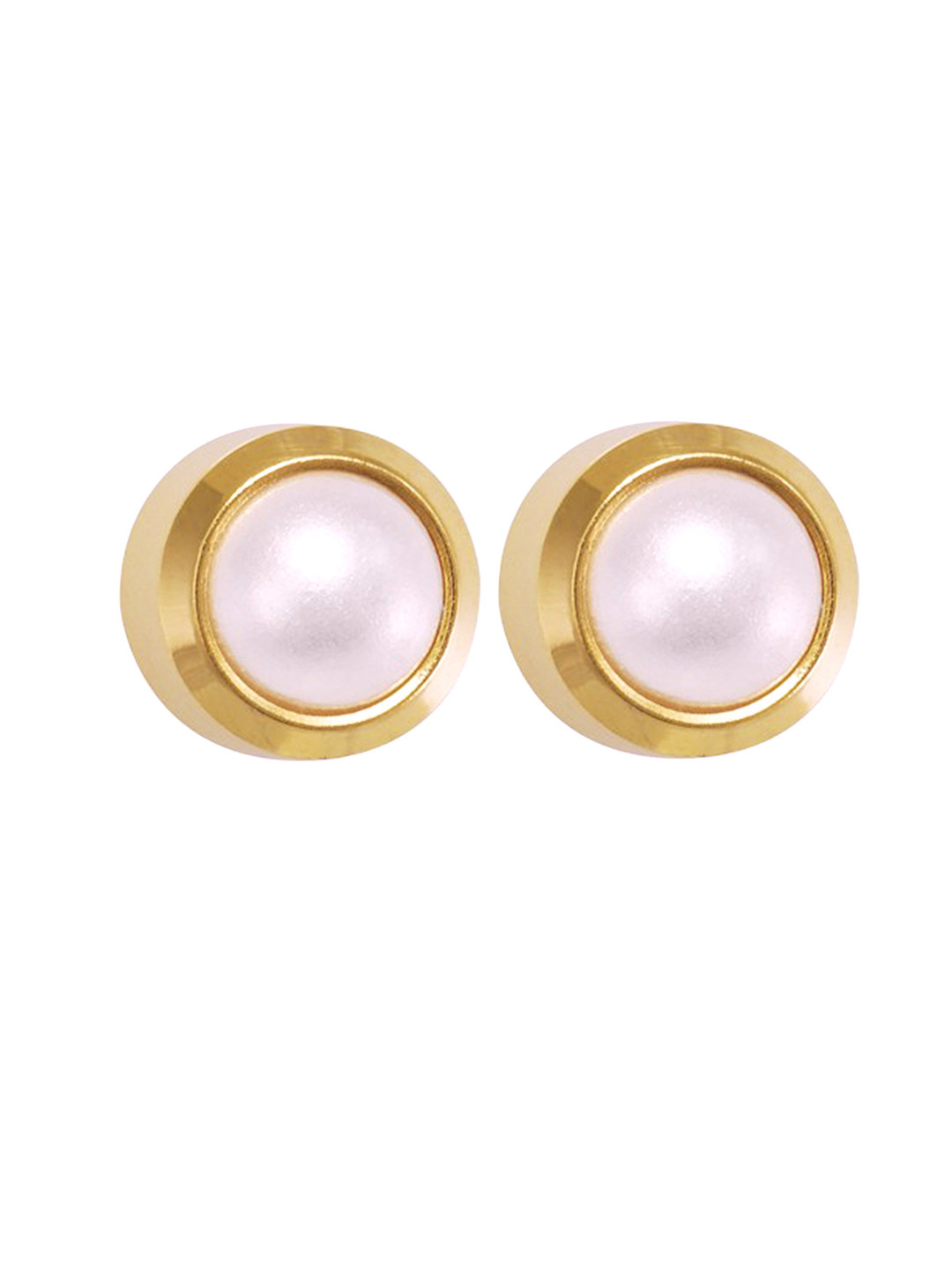 STUDEX Stainless Steel 24K Pure Gold Plated Pearls Beaded Bezel Circular Shaped Studs
