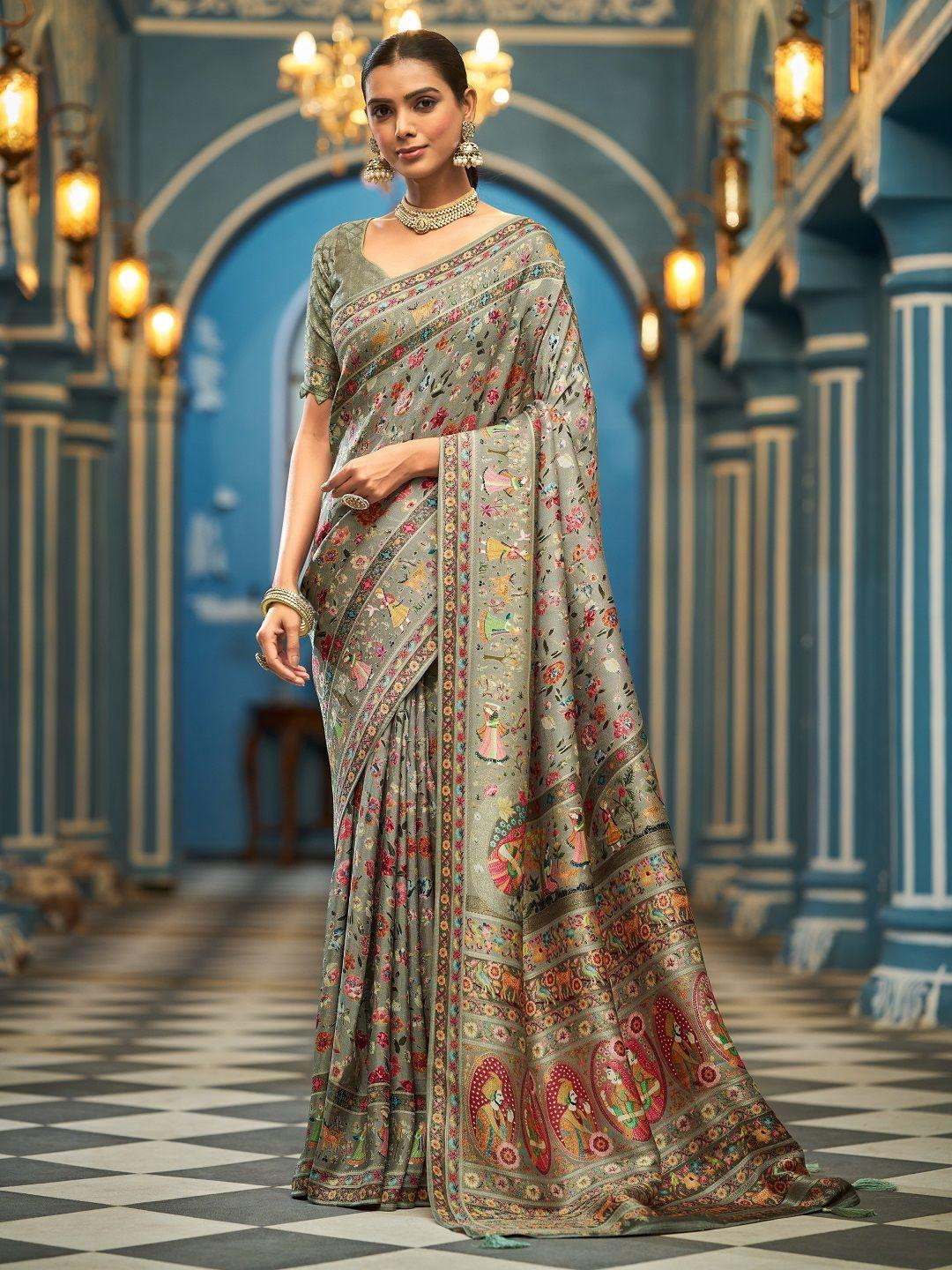 KALINI Green Banarasi Viscose Rayon Sarees