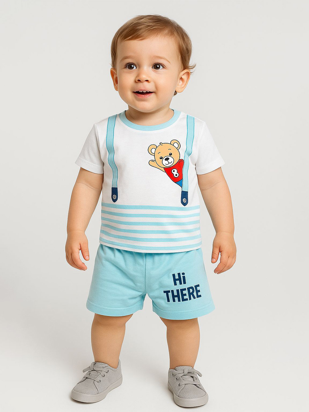 MOM & SON Boys Graphic Printed Round Neck T-shirt With Shorts