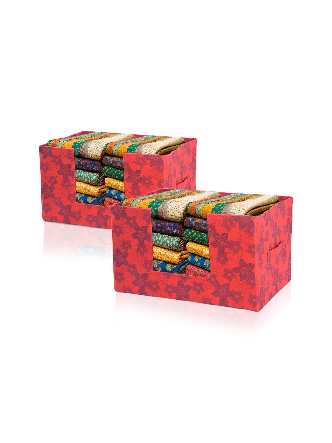 Aura Set of 2 Red Cloth Wardrobe Storage Box Organizer with Handle