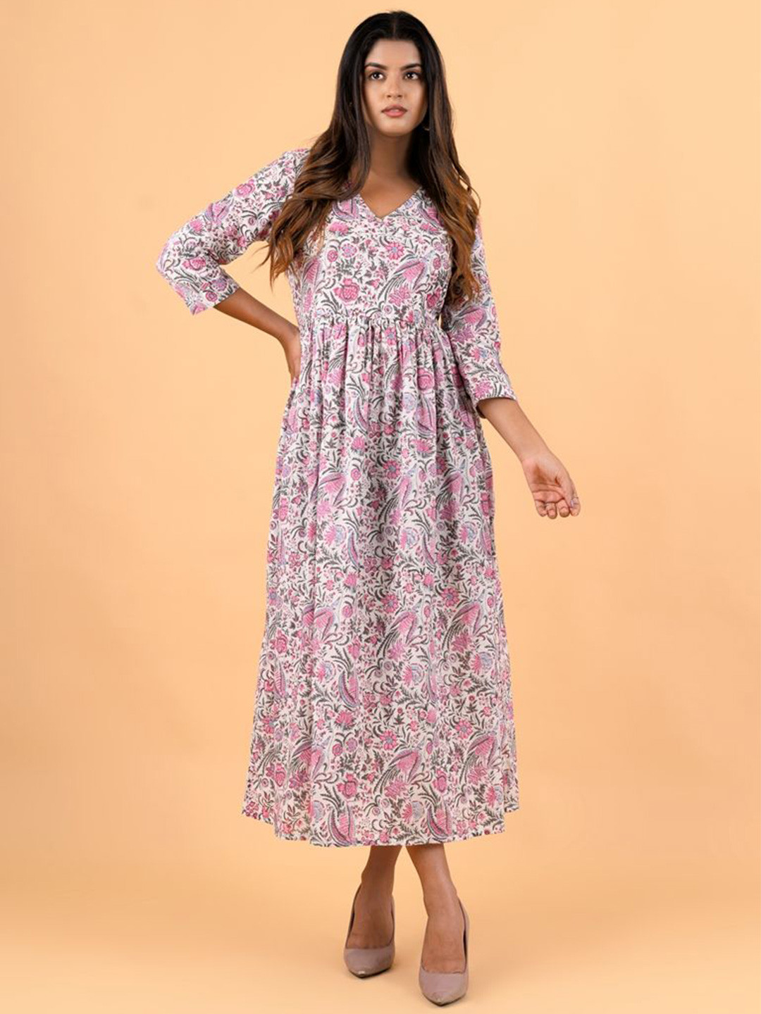 Block N Style Women Floral Printed A-Line Maxi Dress