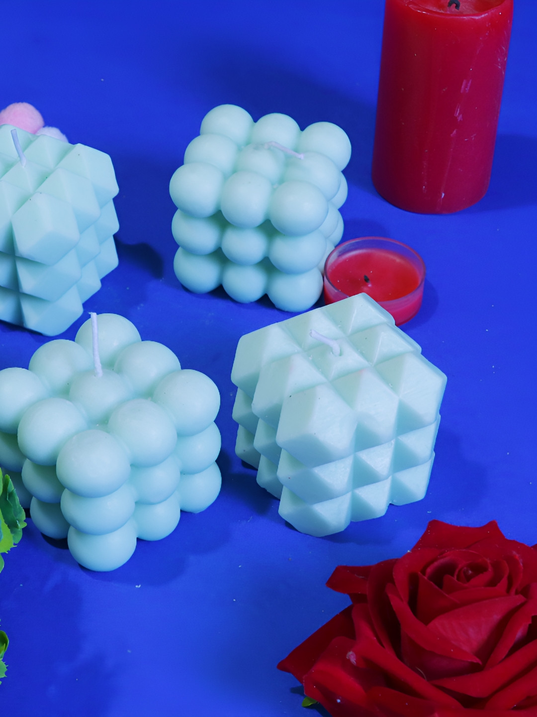 Aura Handmade Square Bubble 4Pcs Scented 1 Wick Scented Solid Regular Pillar Candles