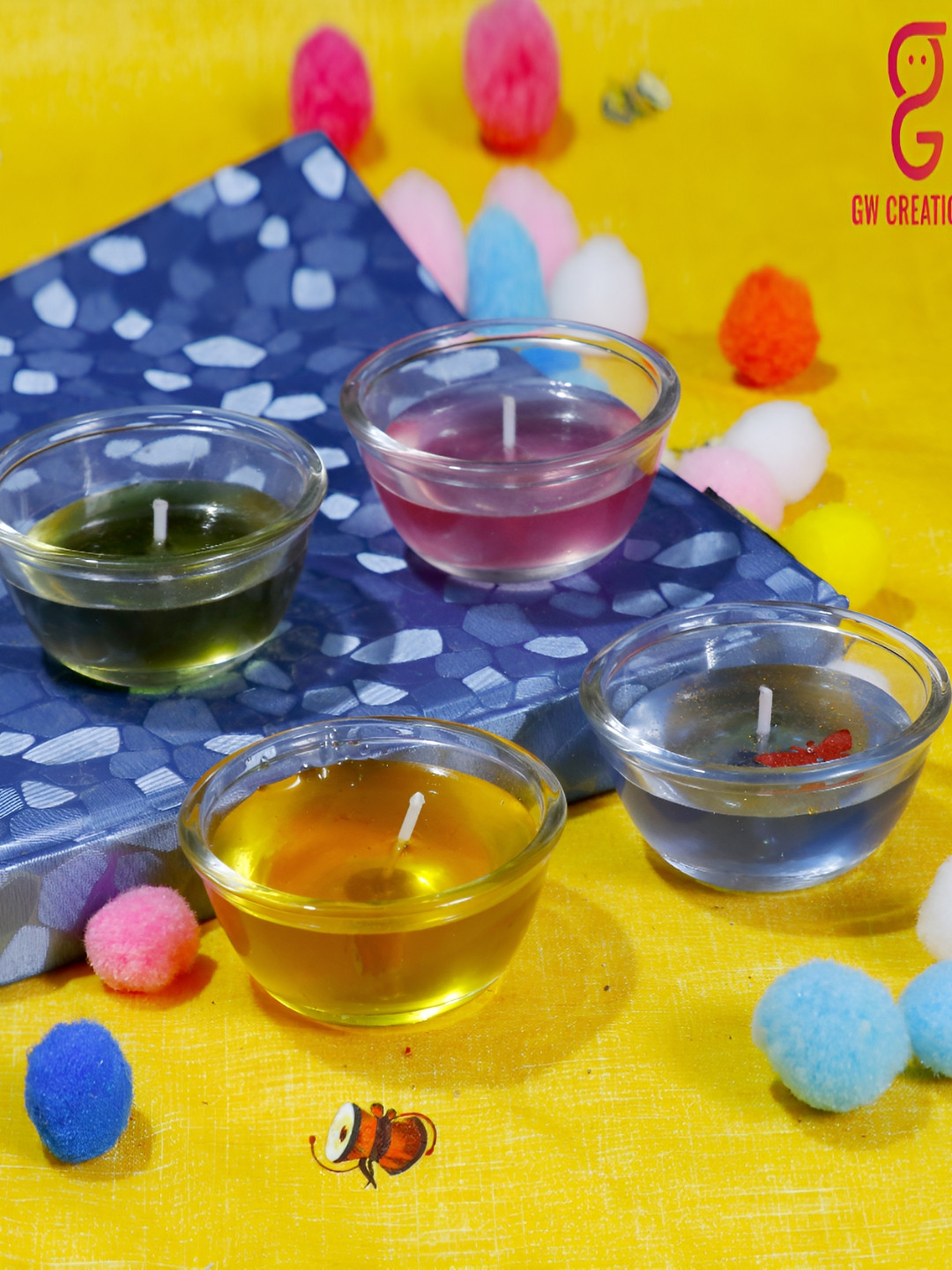 Aura Medium Bowl 4Pcs Scented 1 Wick Solid Geometric Regular Jar Candles