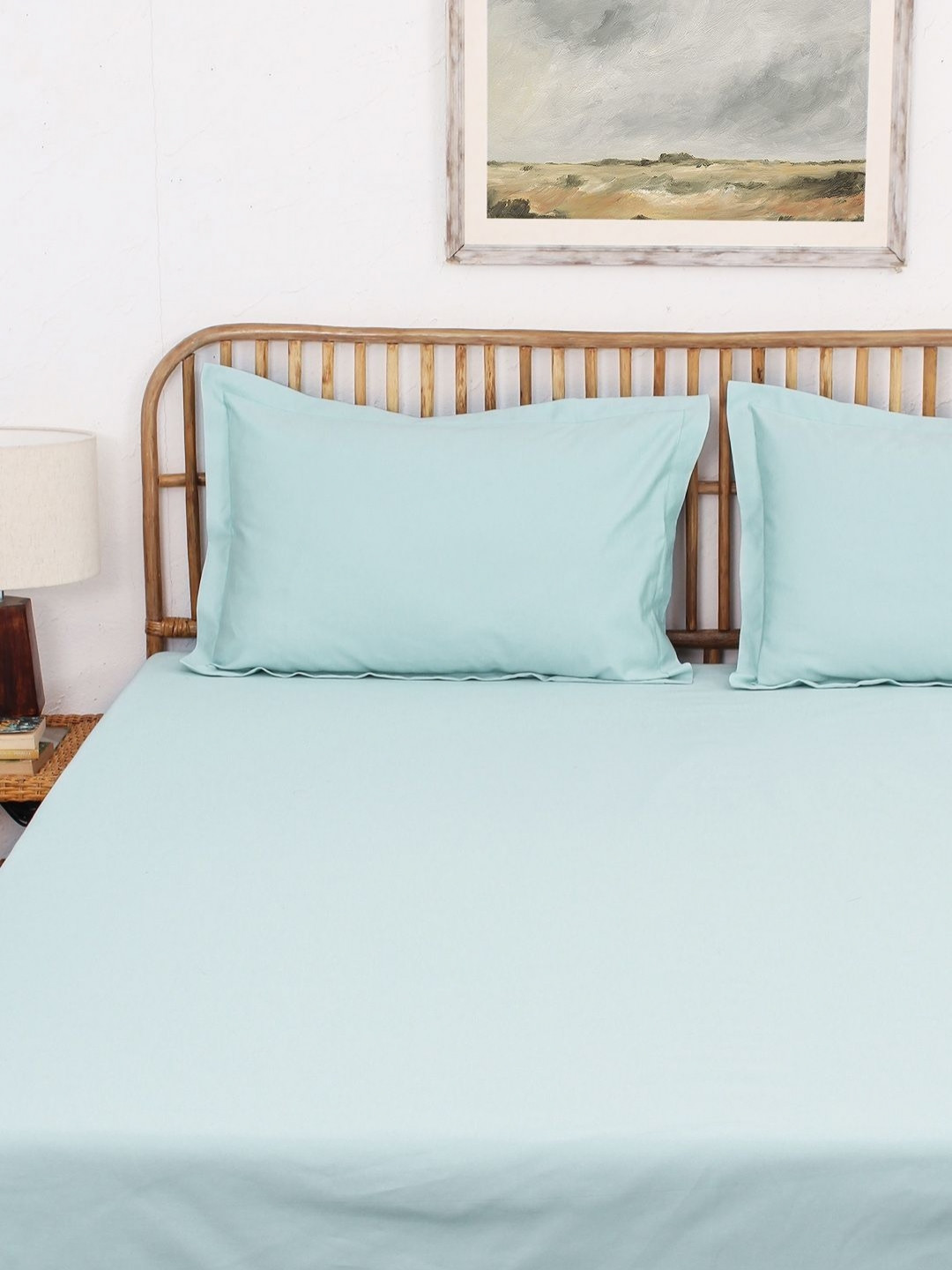 House This Blue Solid Cotton Skin-Friendly 400 TC King Superfine Bedsheet with 2 Pillow Covers-274 x 274 cm