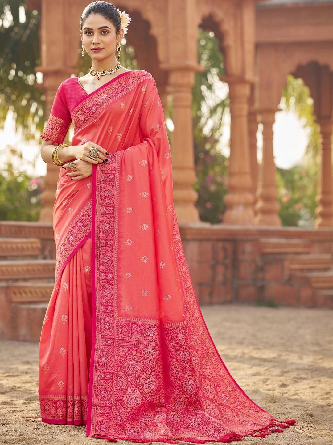 KALINI Peach Banarasi Sarees