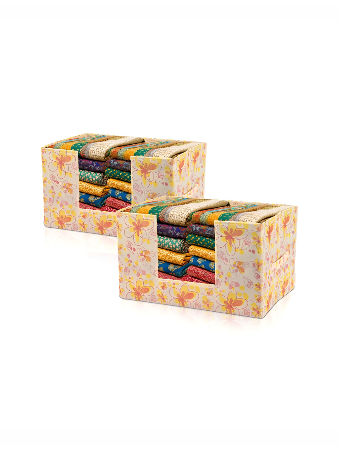 Aura 2 Pcs Cream Cloth Organizer Wardrobe Storage Box Organizer with Handle