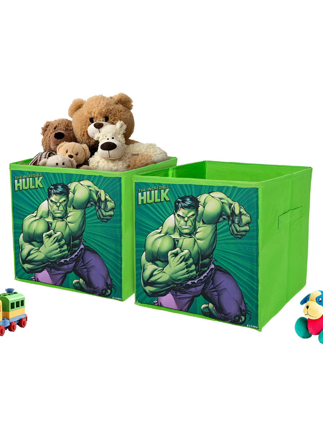 Aura Set of 2 Green Square Storage Box Wardrobe Drawer Organisers with Handle