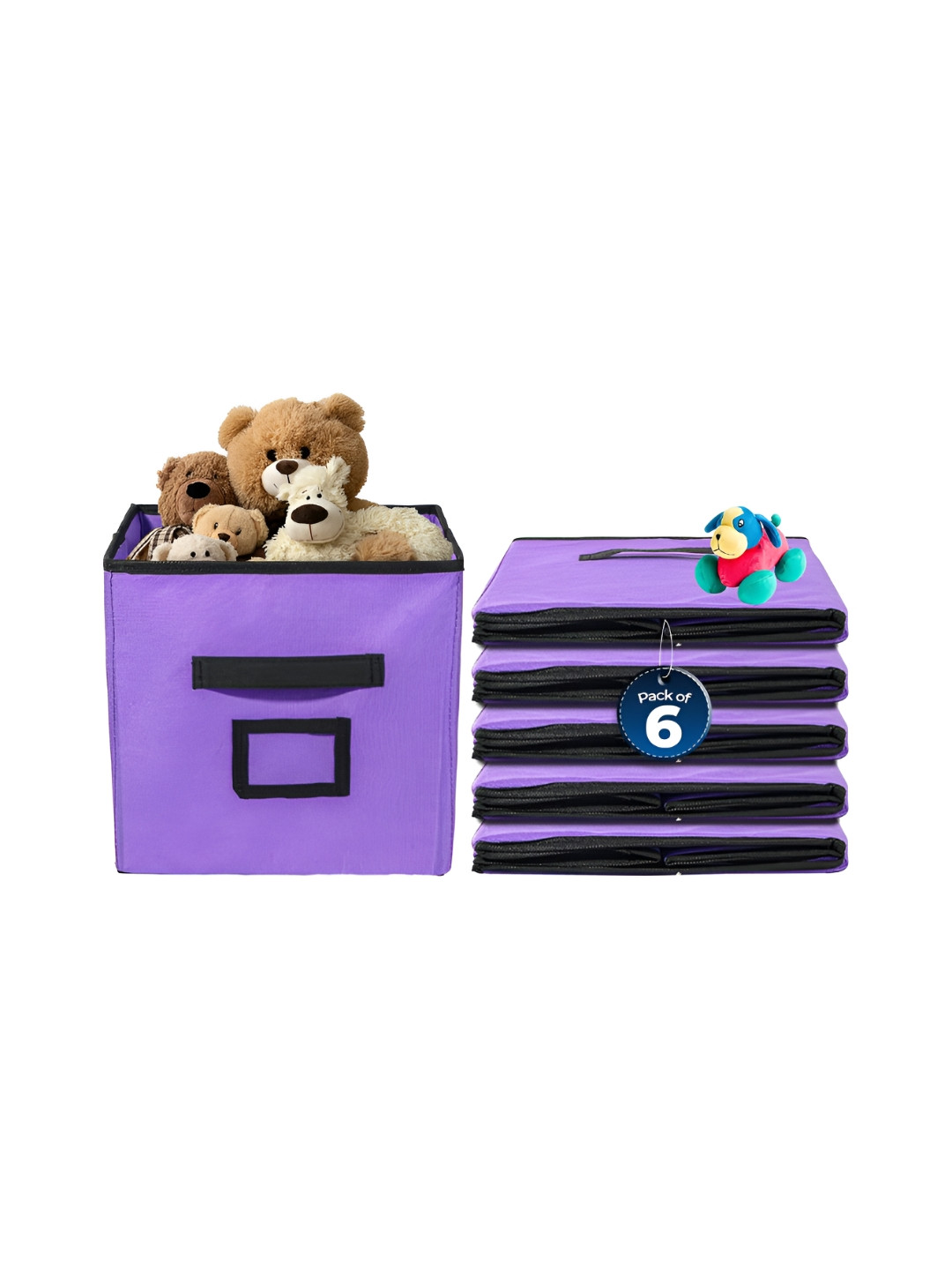 Aura 6 Pcs Purple Non-Woven Wardrobe Cloth Organiser Folding Storage Box