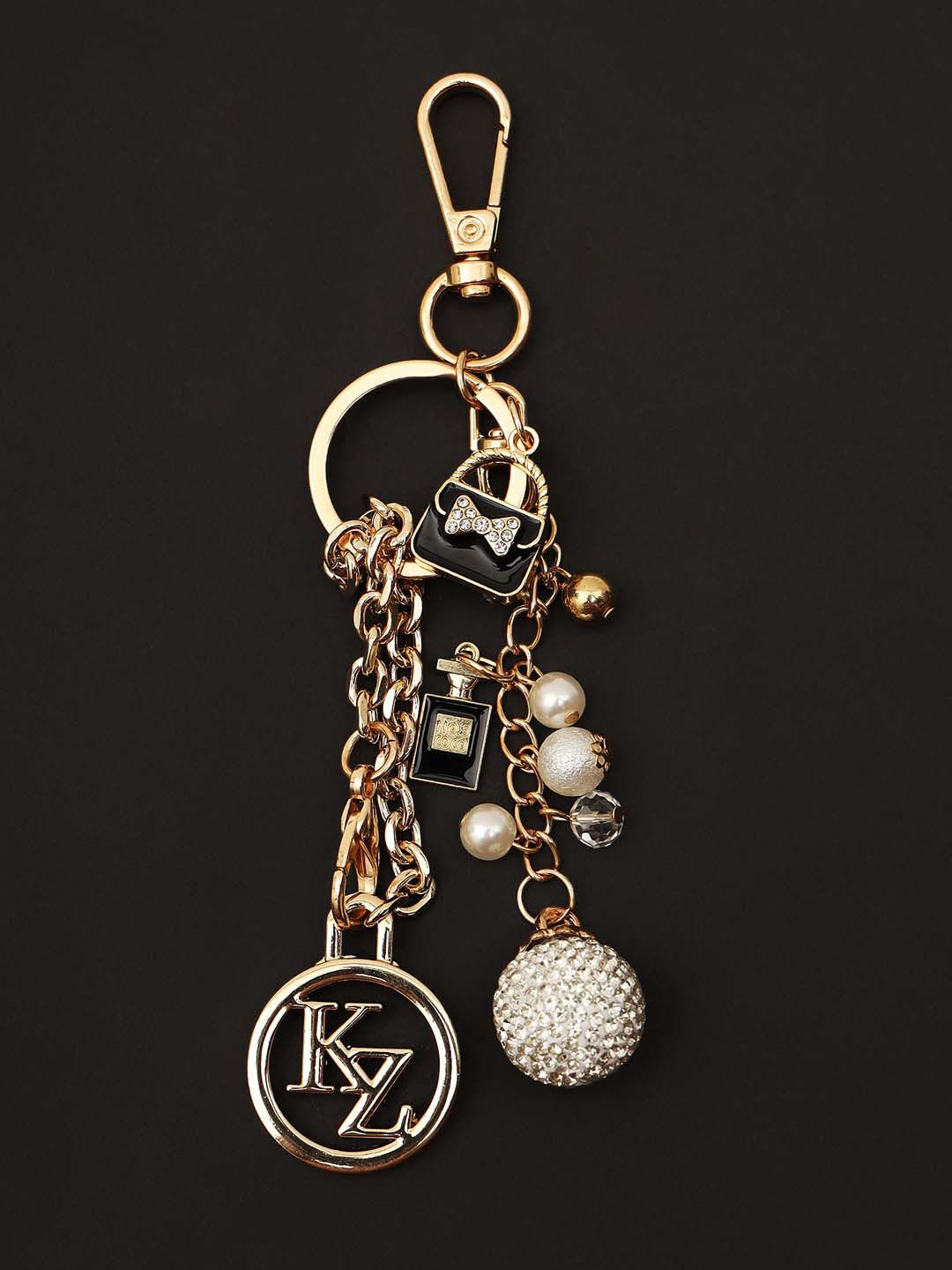 Kazo Midnight Monochrome Stones Studded & Beaded Bag Charm