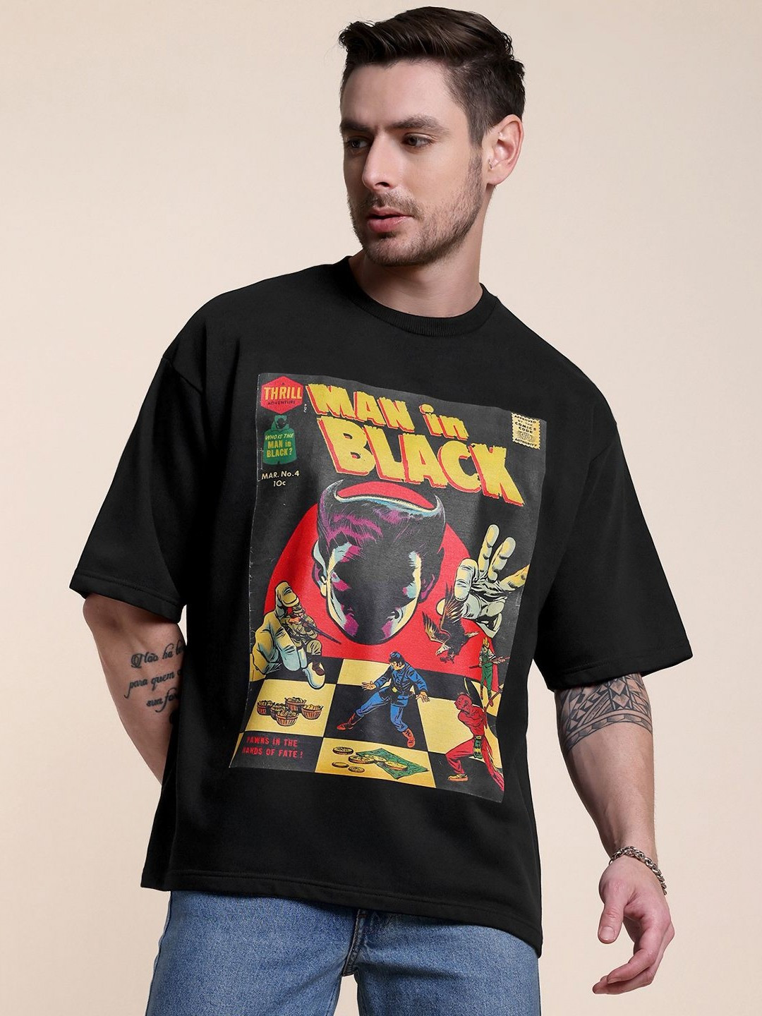 Midnight LAW Graphic Printed Round Neck Cotton Oversized T-shirt