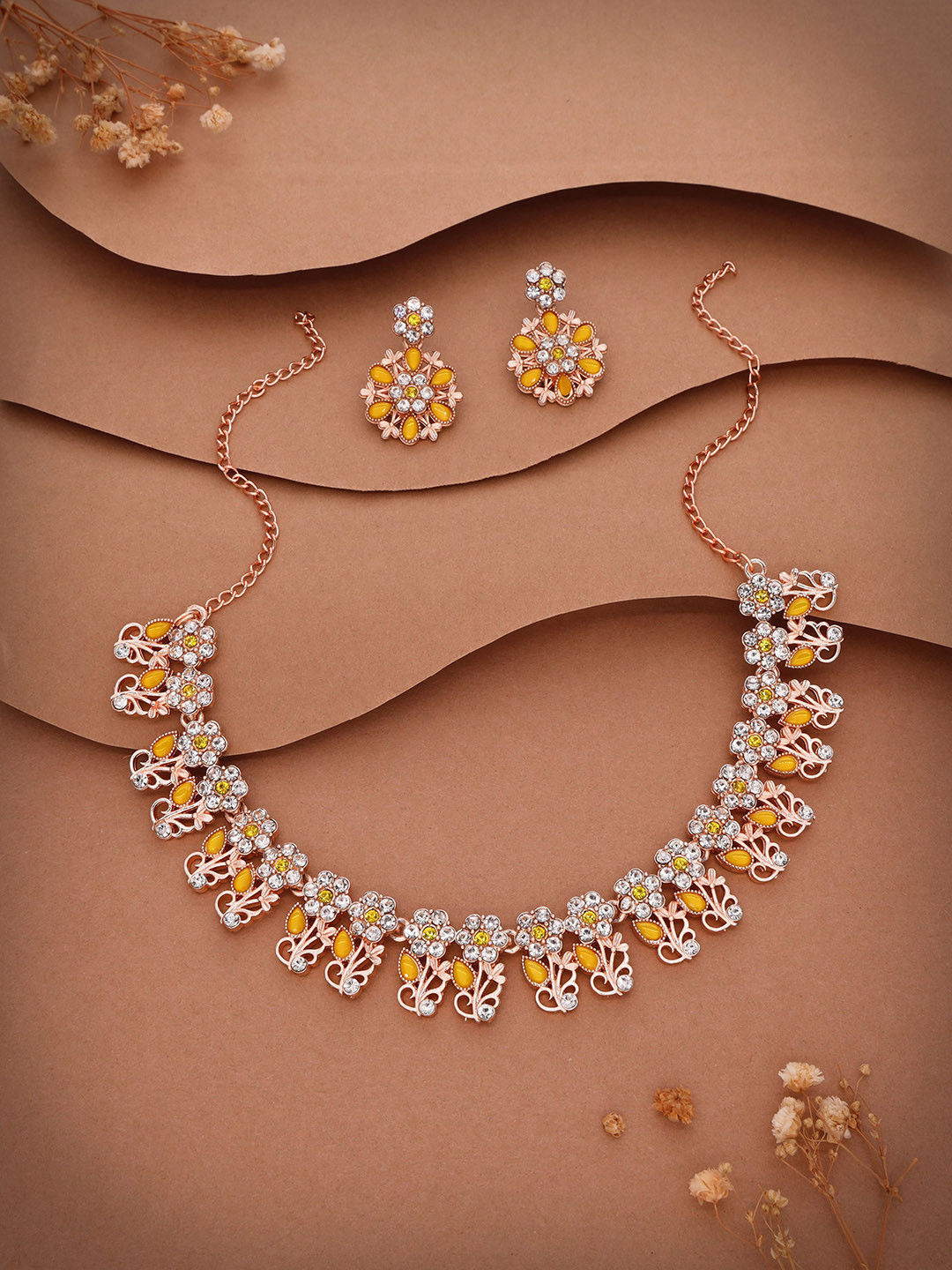 Anouk  Rosegold Polished Necklace with Pair of 1 Earring