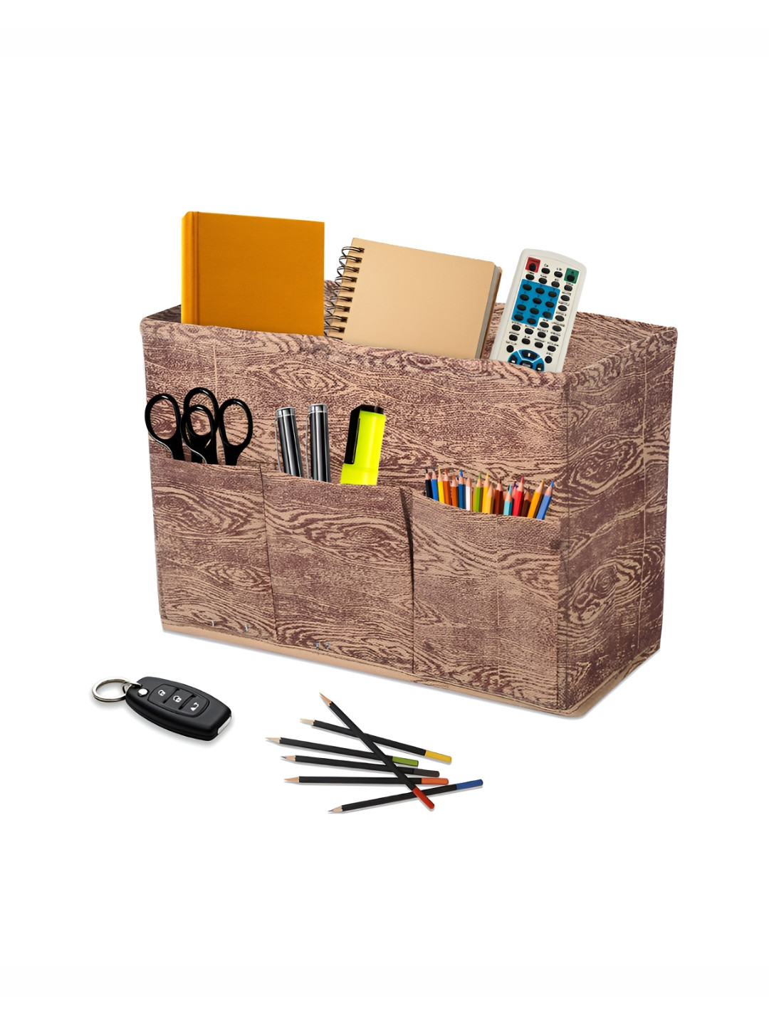 Aura Brown & Beige Printed 3 Compartment Stationary Desk Organiser Organisers