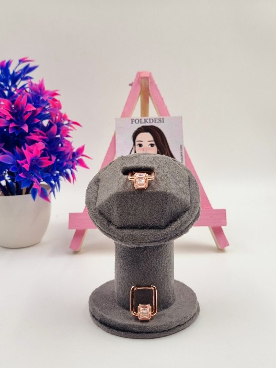 Folkdesi Rose Gold-Plated Artificial Stone Square Hoop Earrings