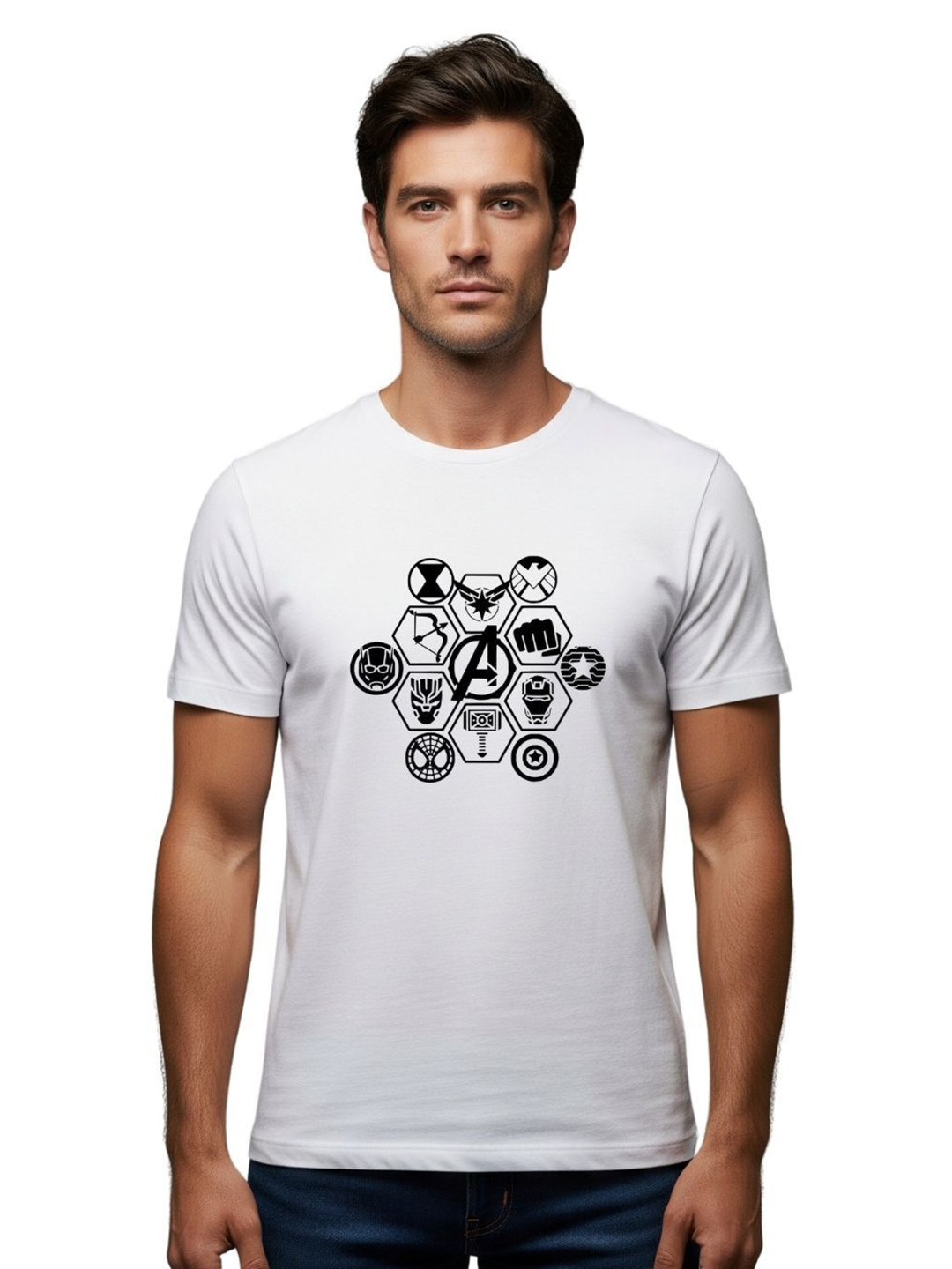 PULP Unisex Avengers Weapons in Hexagon Printed Pure Cotton T-shirt