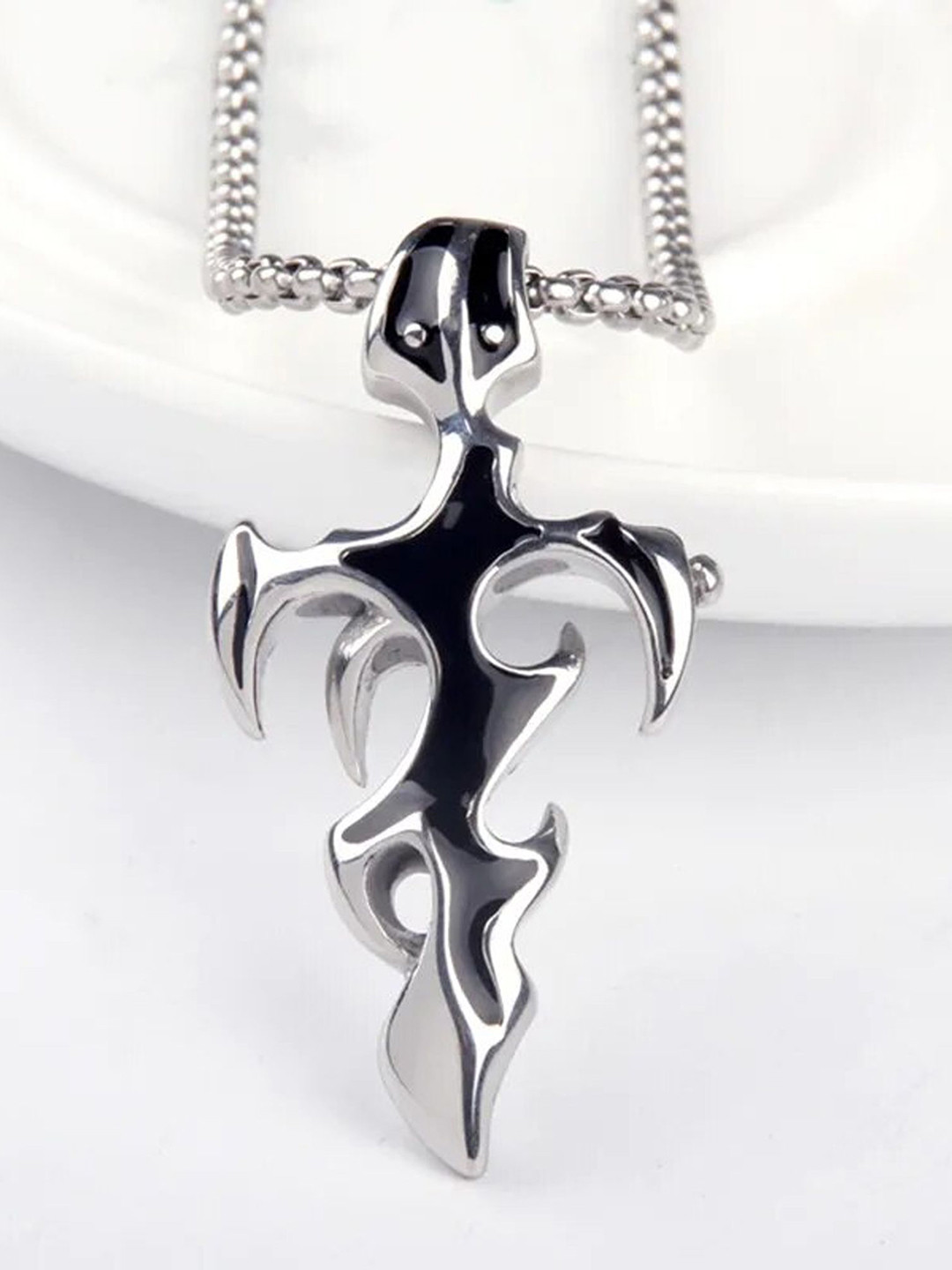 Thrillz Men Silver-Plated Stainless Steel Contemporary Pendant With Chain