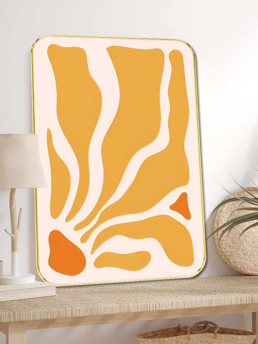 SAF Beige & Mustard Wood Floral and Botanical Wall Paintings