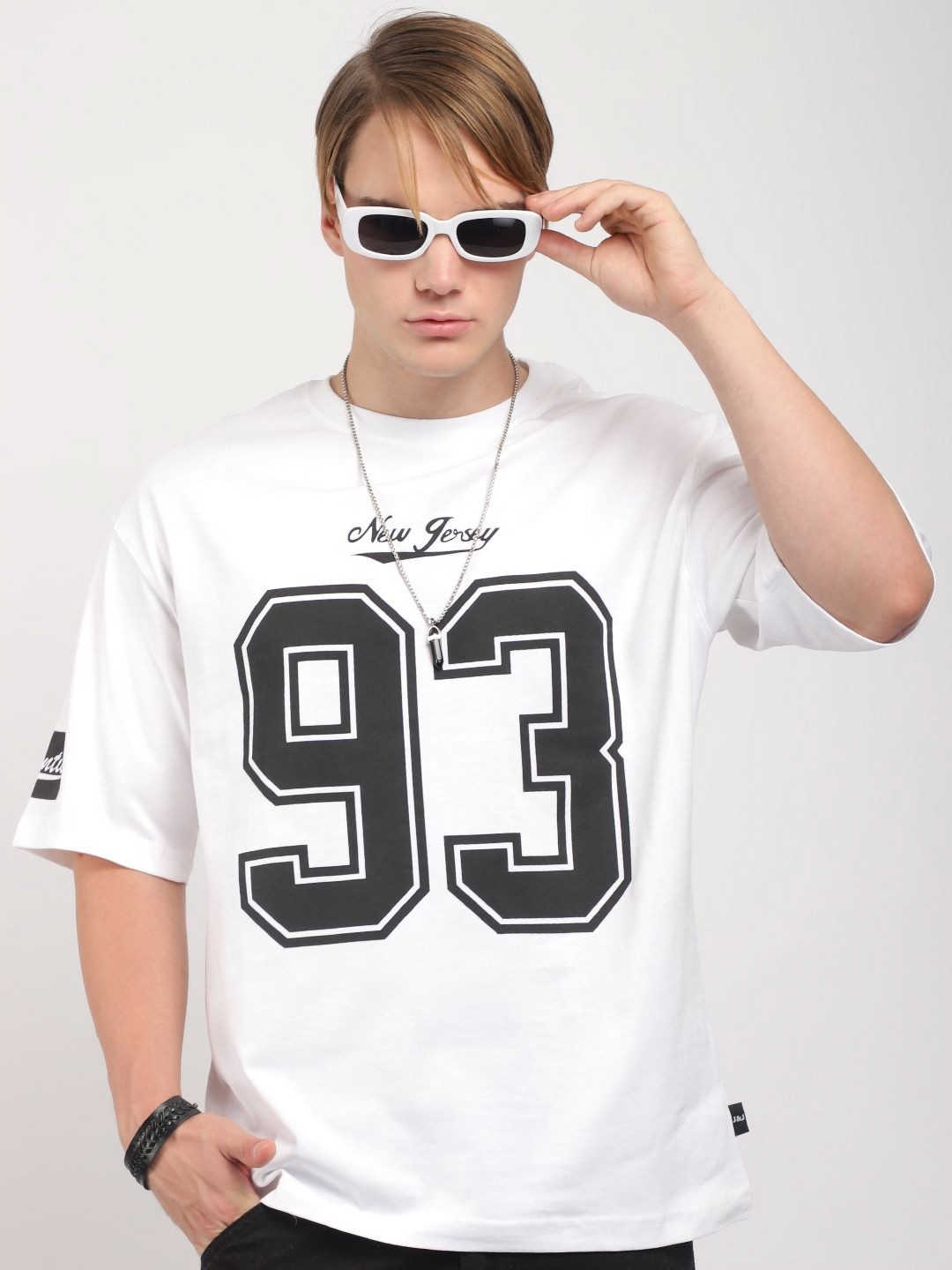 JIMMY & JORDAN Typography Printed Drop-Shoulder Short Sleeves Cotton T-Shirt