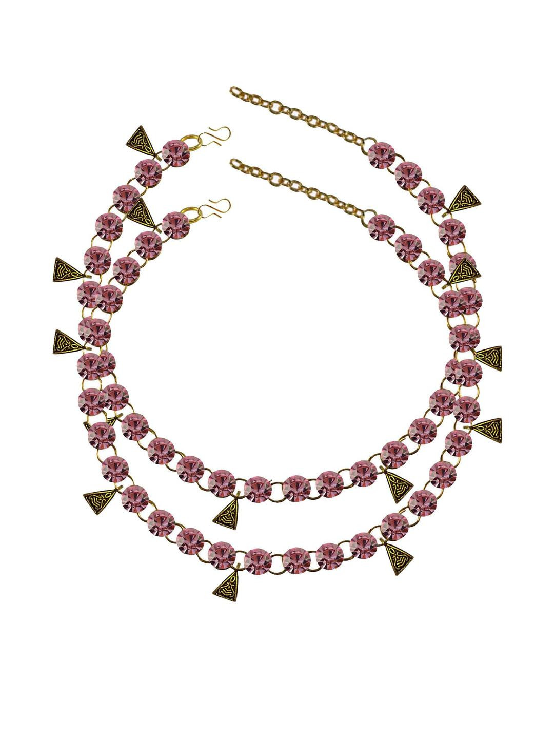 Vidhya Kangan Pink Stone Stud-Gold Plated Brass Anklet ( 2 Pieces)