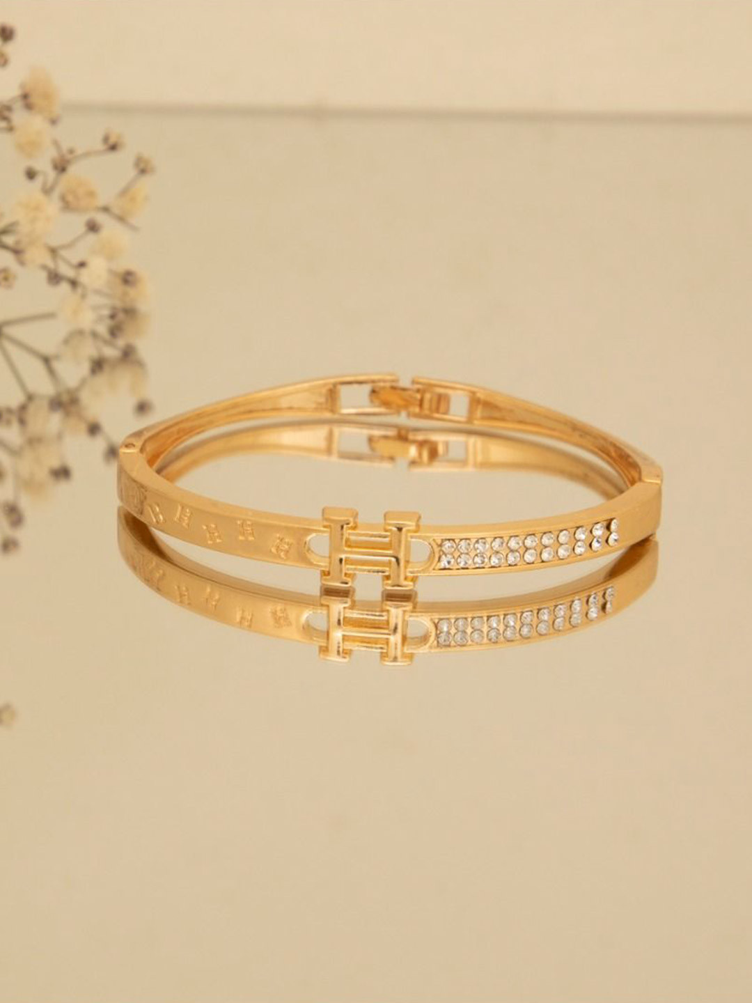 LA FILLE D'OR Gold-Plated Cubic Zirconia Cuff Bracelet