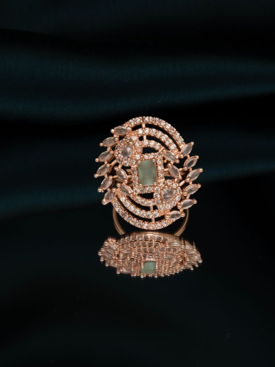 LA FILLE D'OR Rose Gold-Plated Cubic Zirconia Studded Adjustable Finger Ring