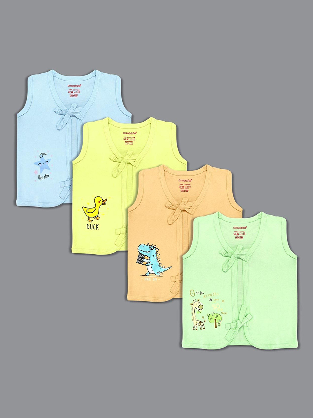 Born Babies Infants Pack Of 4 Printed Cotton Sleeveless Jhabla Vests CBGOY