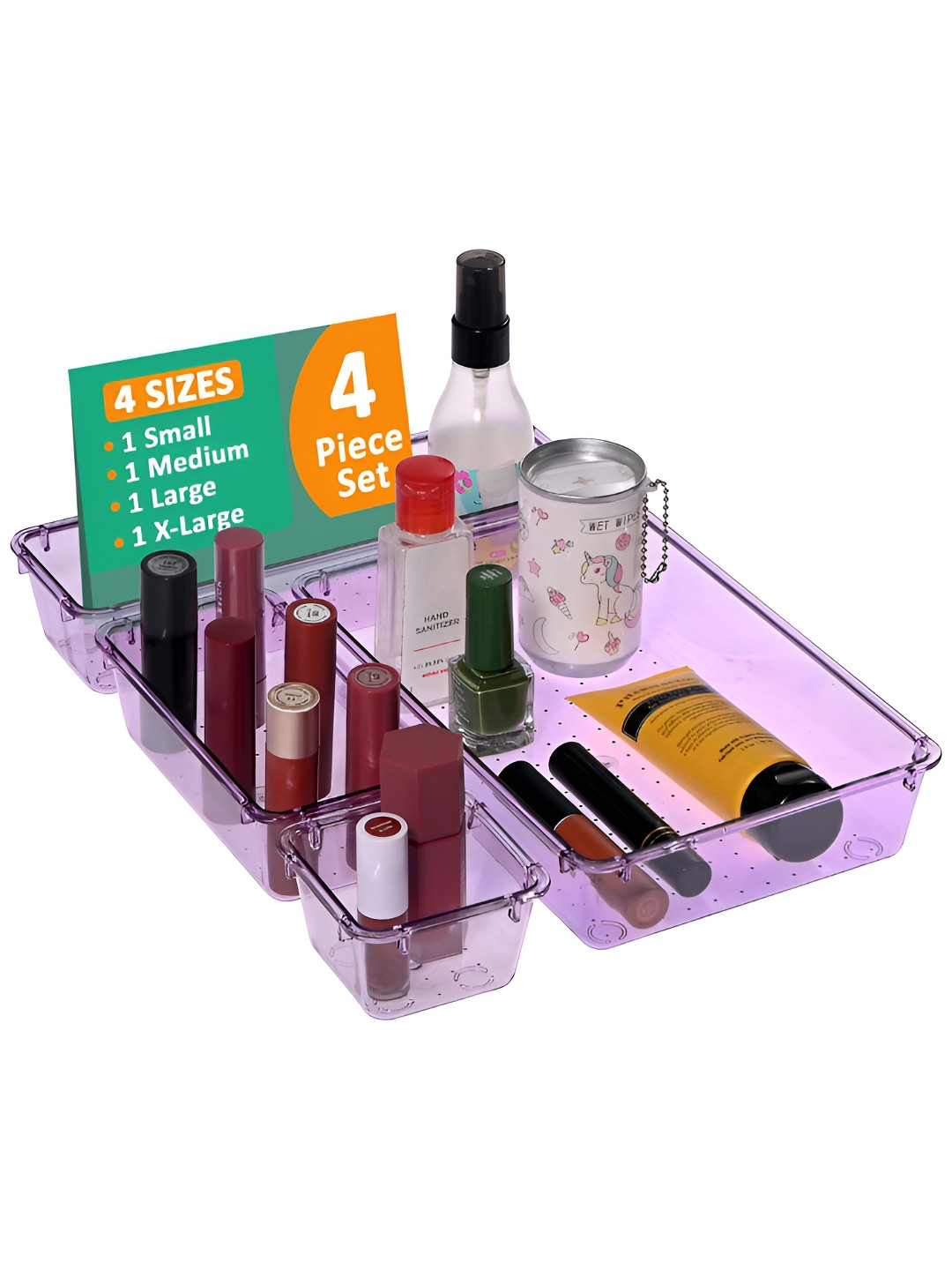 Aura Set of 4 Purple Acrylic Transparent Cosmetic Makeup Organiser