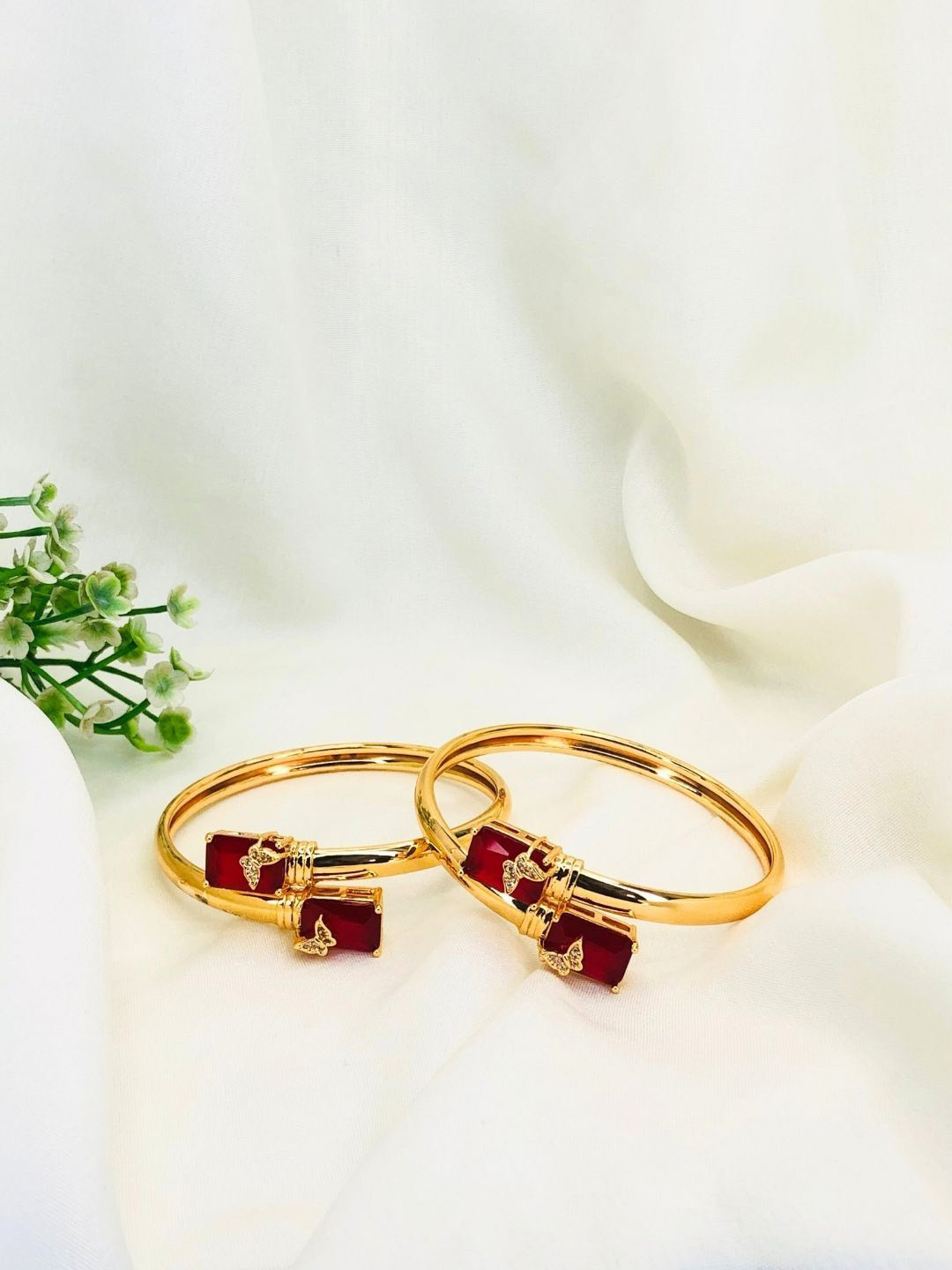 RKB Sales Set Of 2 Gold-Plated American Diamond Studded Bangles