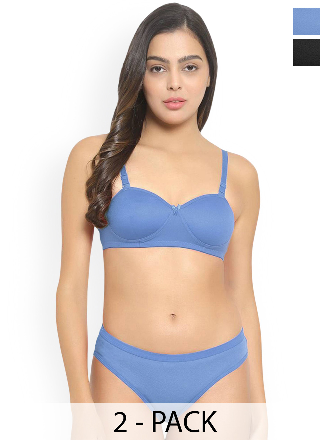 PIBU Pack Of 2 Cotton Lightly Padded Lingerie Set B_Demi-Set_L-B,Bl