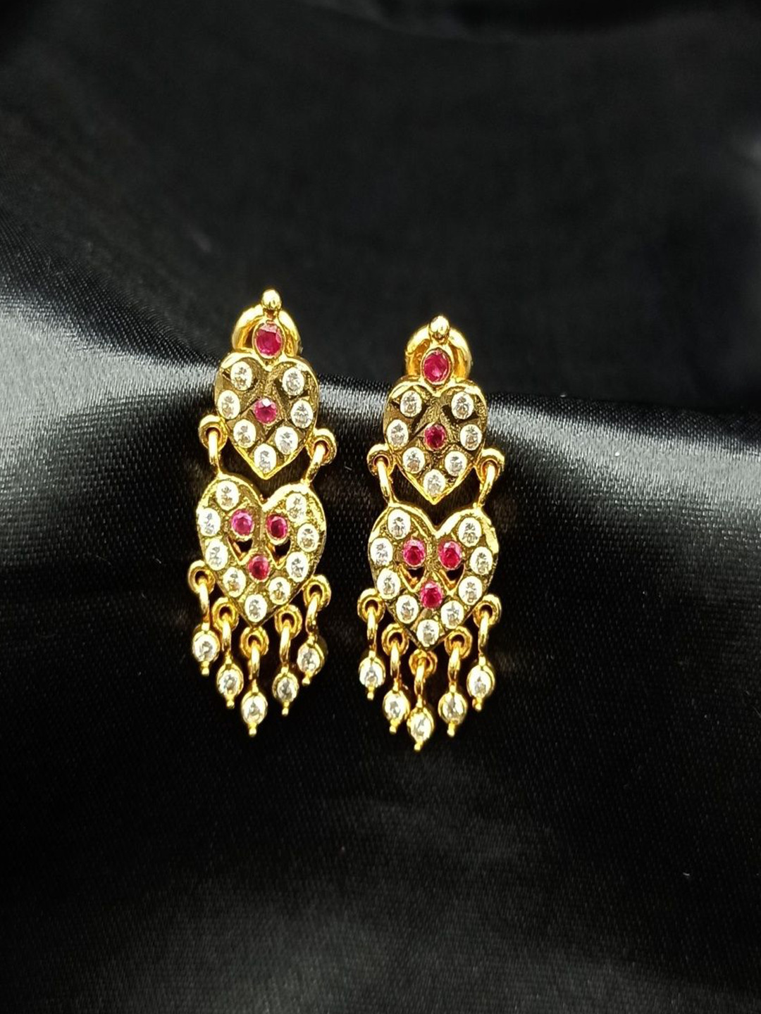 PRS GOLD COVERING Gold-Plated Stones Studded & Beads Beaded Contemporary Drop Earrings