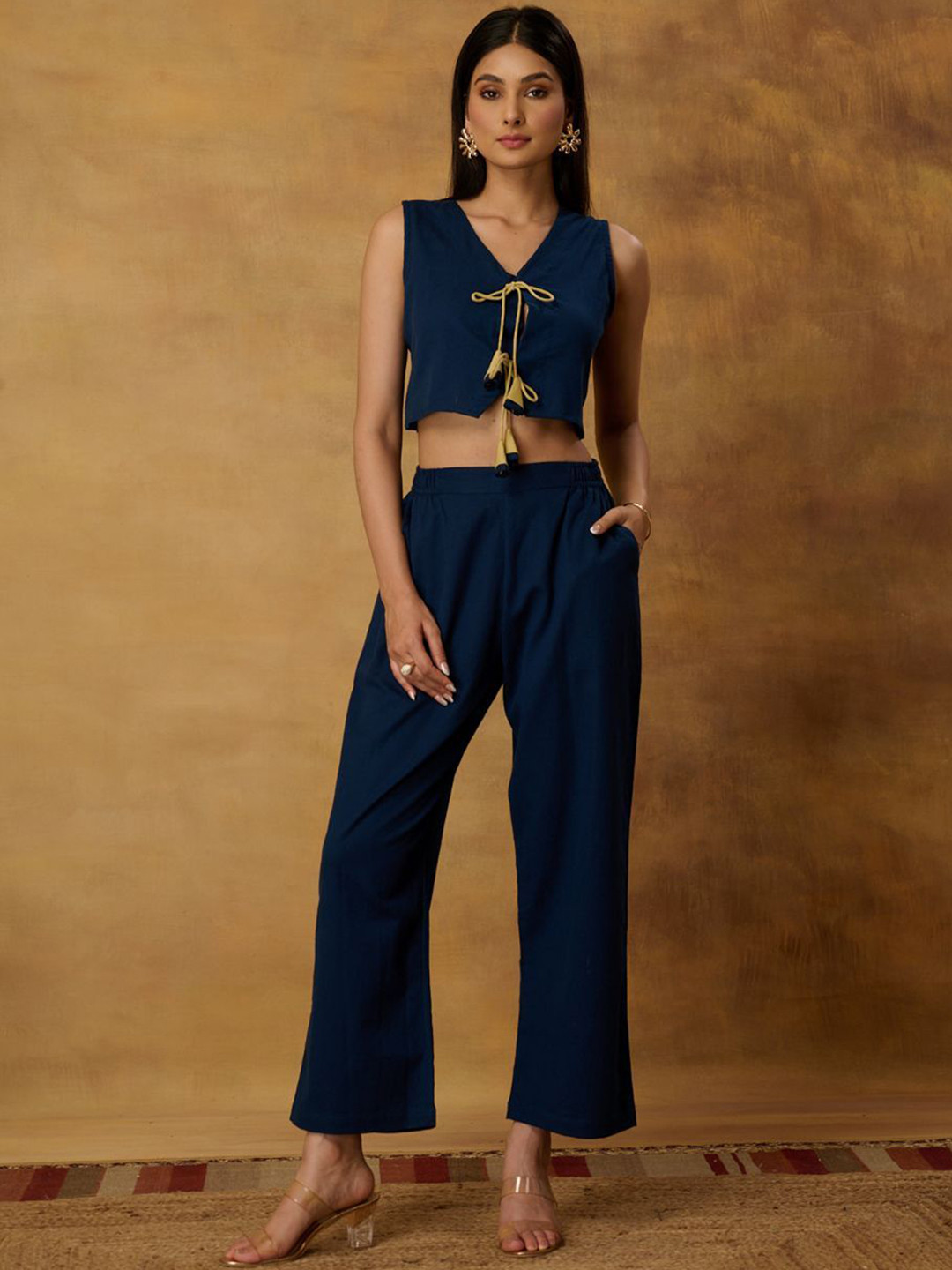 The Quince Life V-Neck Pure Cotton Life Blueberry Breeze Top With Trousers Co-Ords