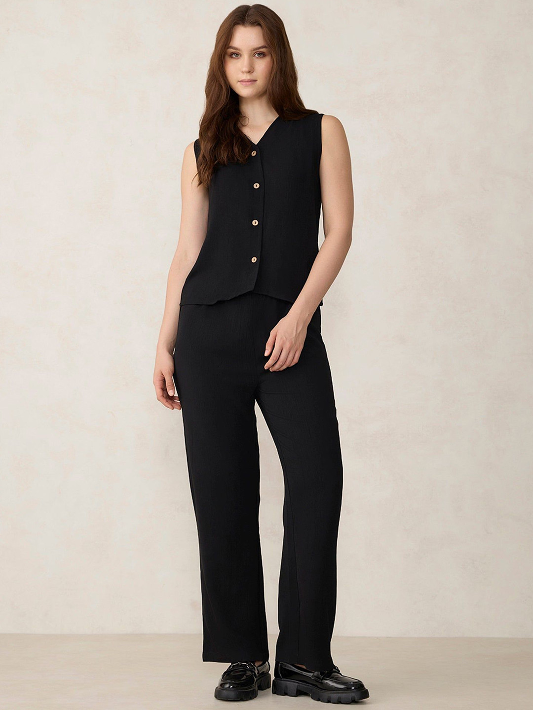 Outzidr Black Waist Coat Trouser Co-Ord Set