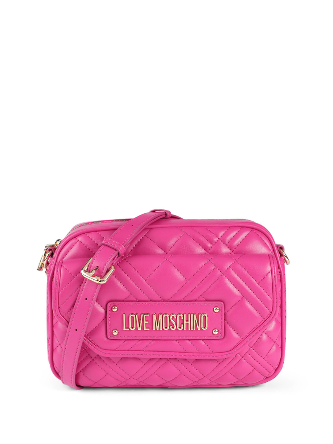 LOVE MOSCHINO  Faux Leather Brand Logo Embossed Structured Quilted Sling Bag