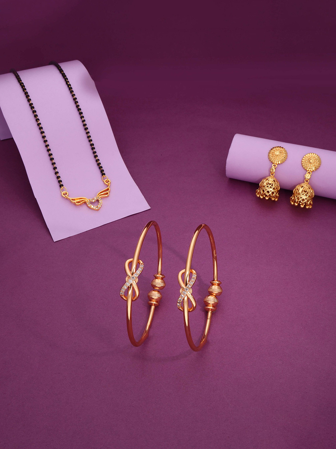 Anouk Gold-Plated Stones & Beads Mangalsutra With Bangles & Earrings