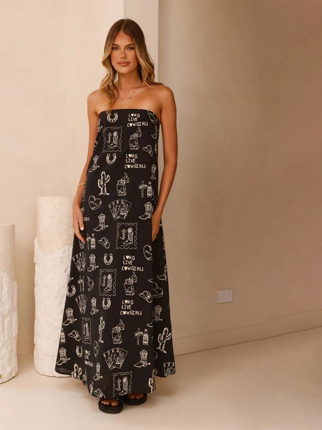JC Mode Strapless Print Fit And Flare Maxi Dress