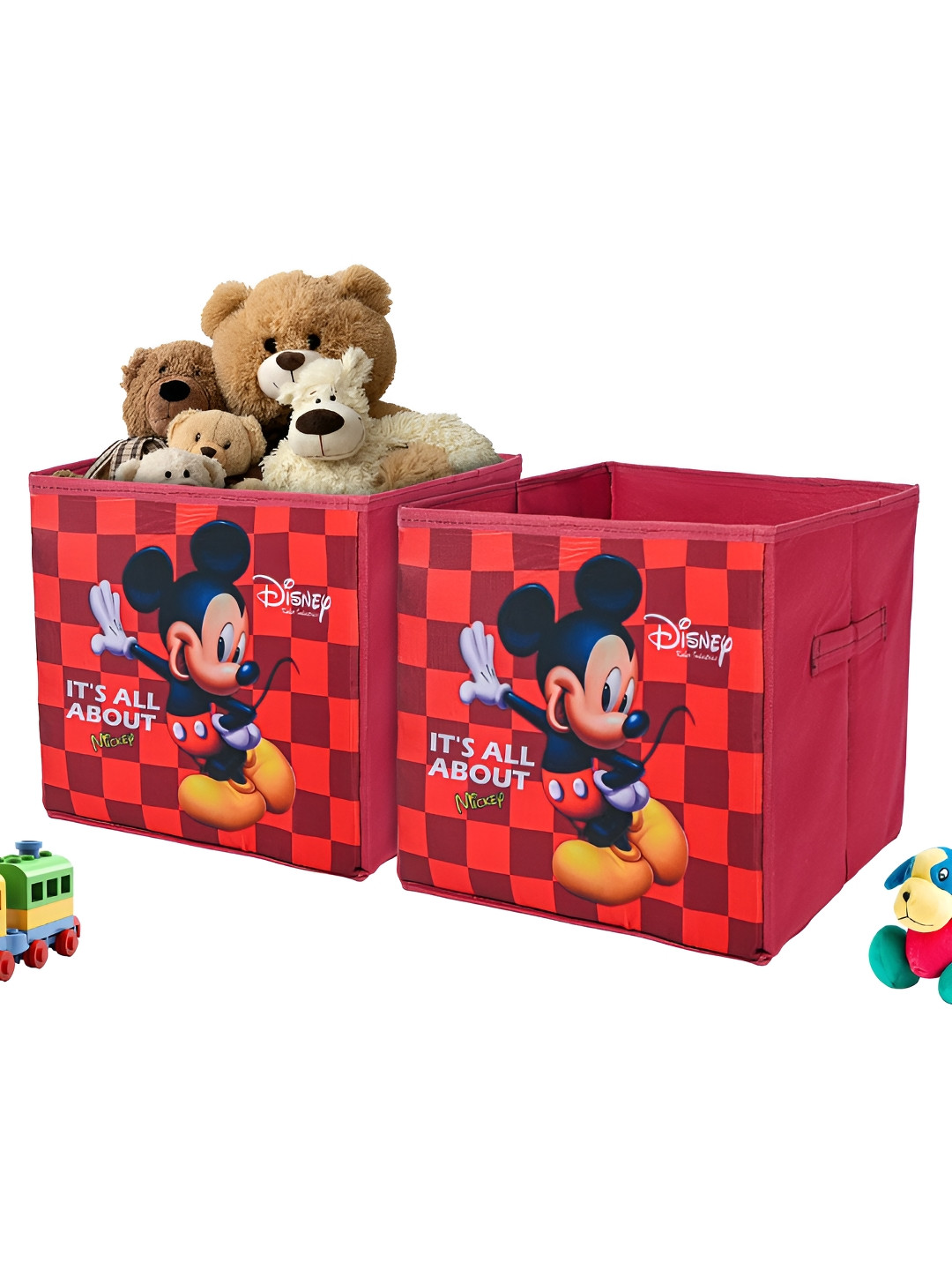 Aura Set of 2 Maroon Square Storage Box Wardrobe Drawer Organisers with Handle