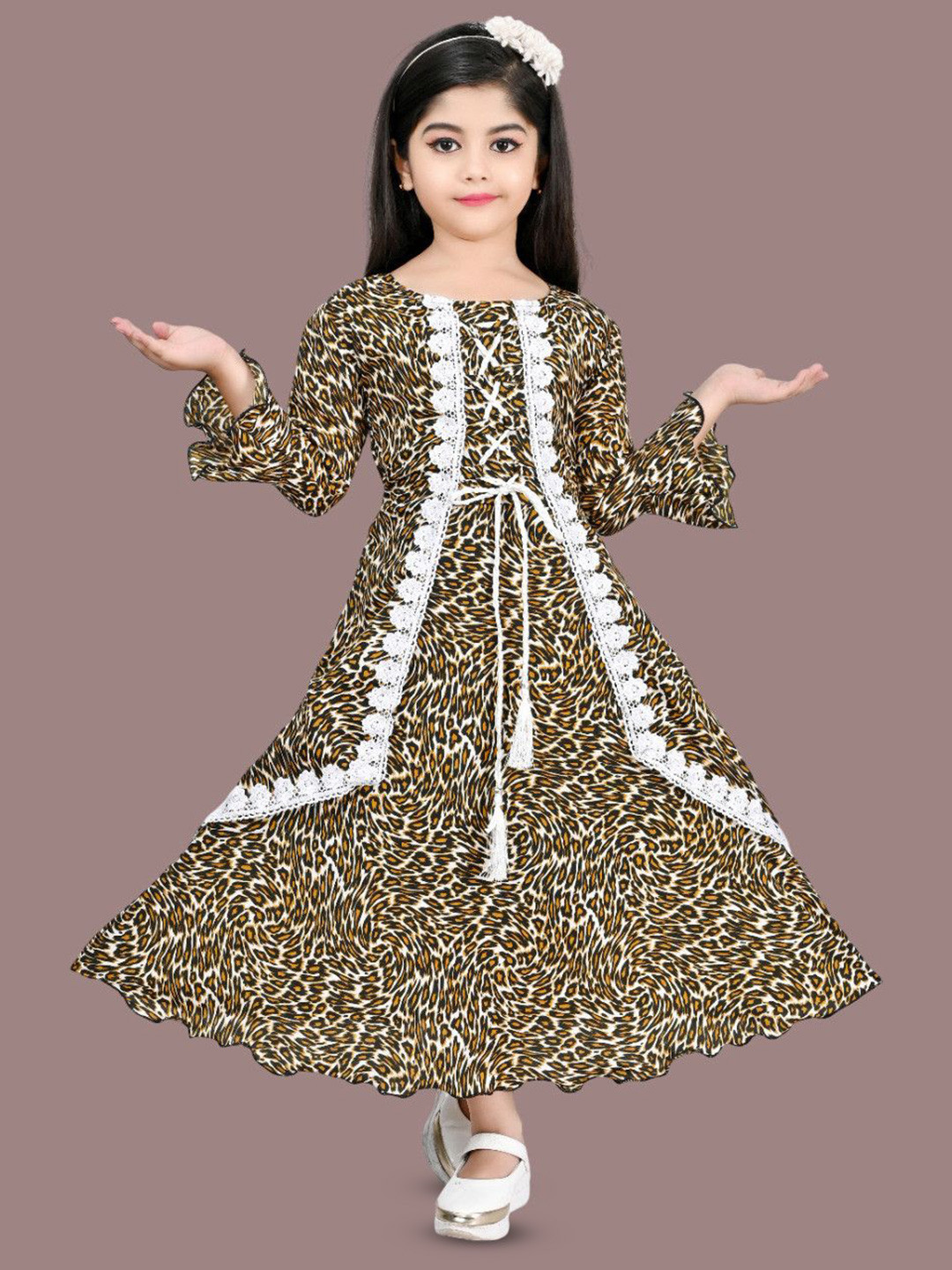 FASSY Animal Print Bell Sleeve Maxi Dress