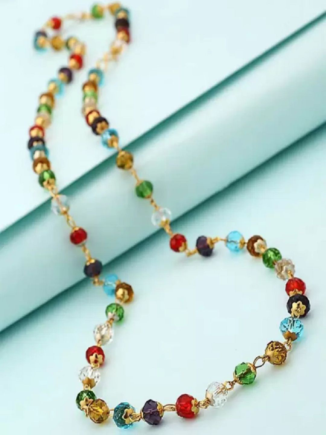 Vivity Unisex Gold-Plated Beaded Navratna Mala Chain