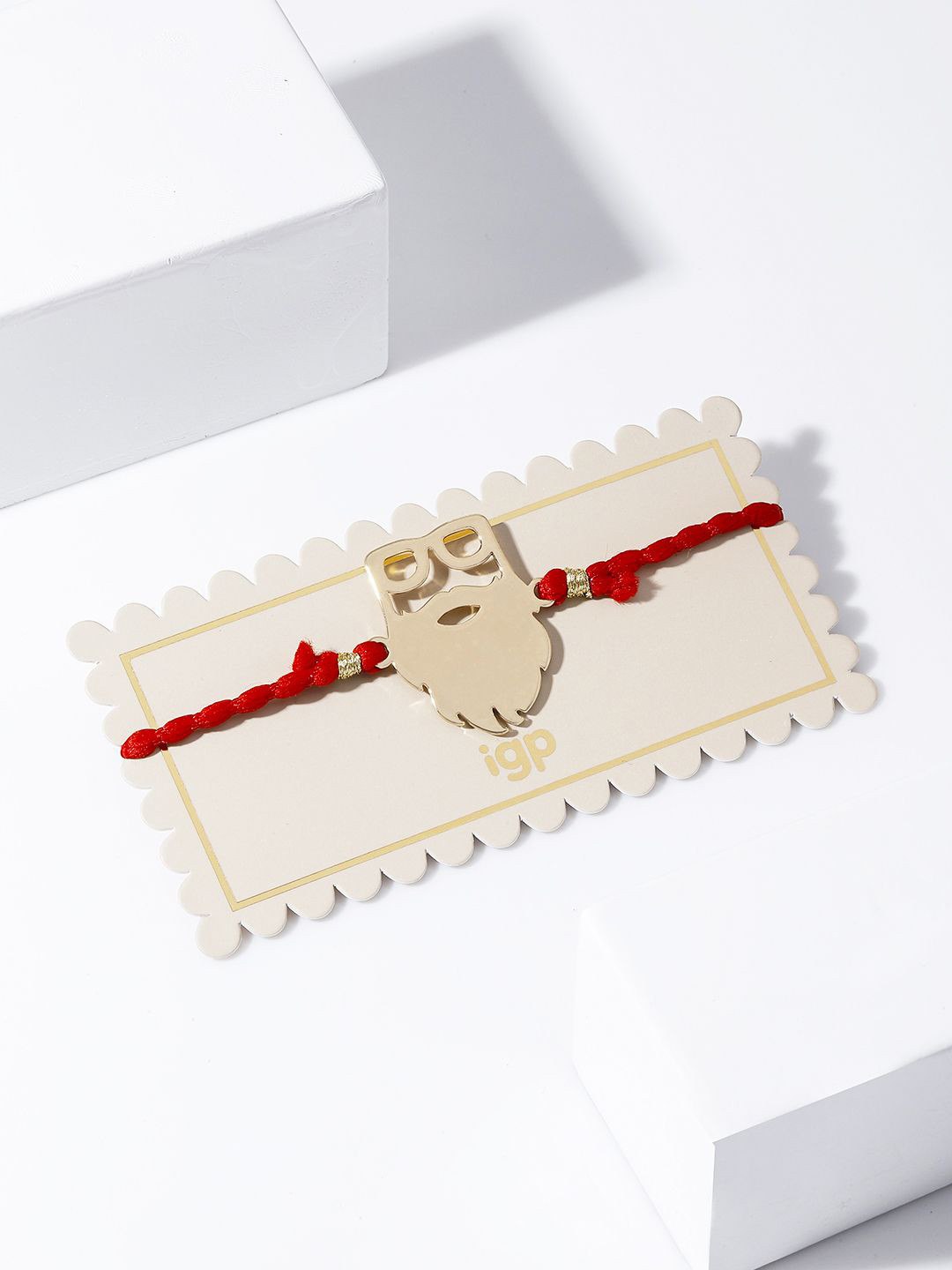 IGP Beard Shaped Thread Rakhi With Roli Chawal