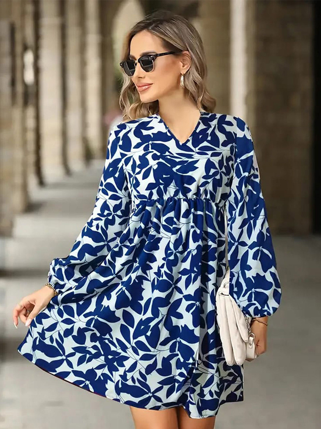 NWH Women Floral Print Flared Sleeve A-Line Dress