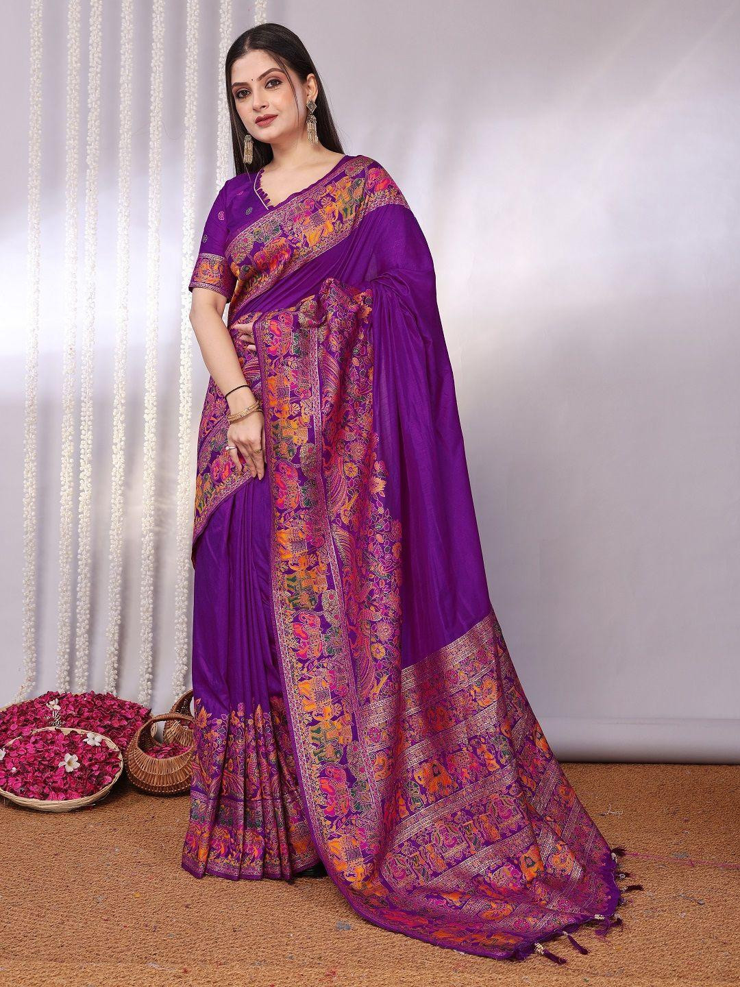 KALINI Purple Viscose Rayon Sarees