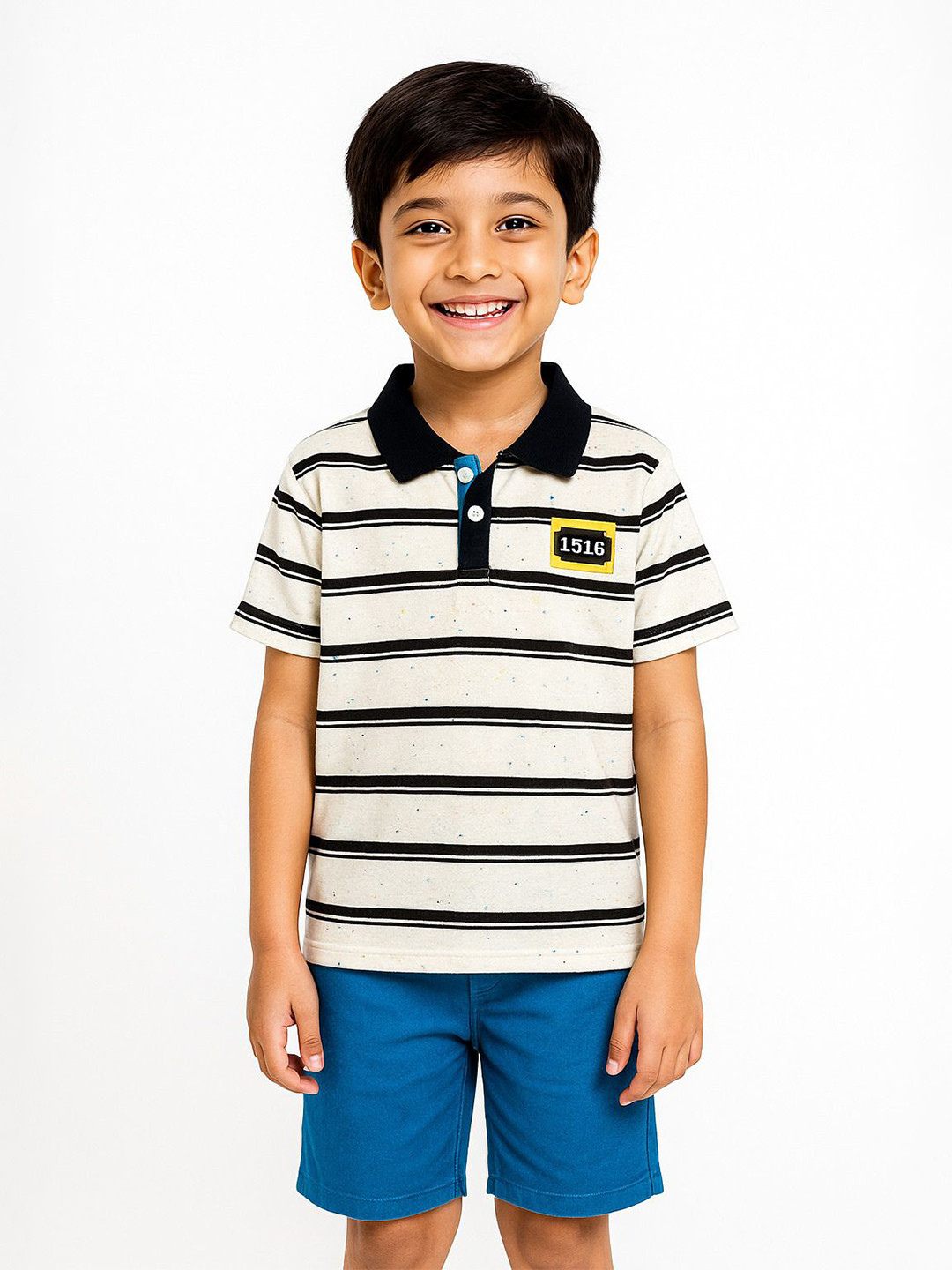 POP STREET KIDS Boys Striped Polo Collar T-shirt With Shorts