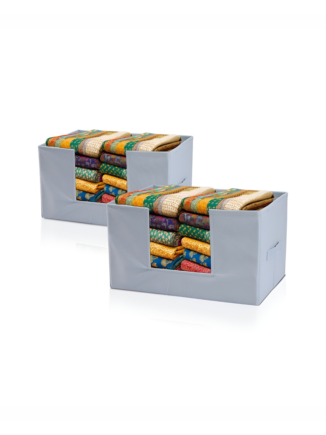 Aura 2 Pcs Grey Cloth Storage Wardrobe Storage Box Organizer with Handle