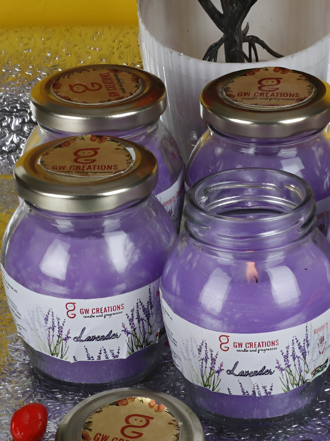 Aura Oval 6Pcs Scented 1 Wick Lavender Solid Geometric Regular Jar Candles