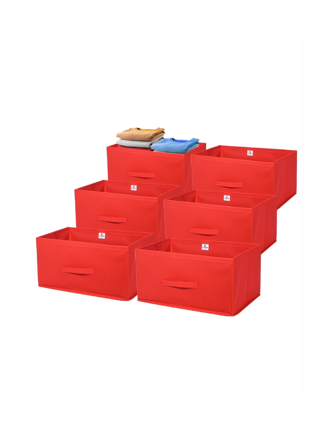 Aura 6 Pieces Red Non-Woven Foldable Cloth Storage Organiser Wardrobe Books-Box
