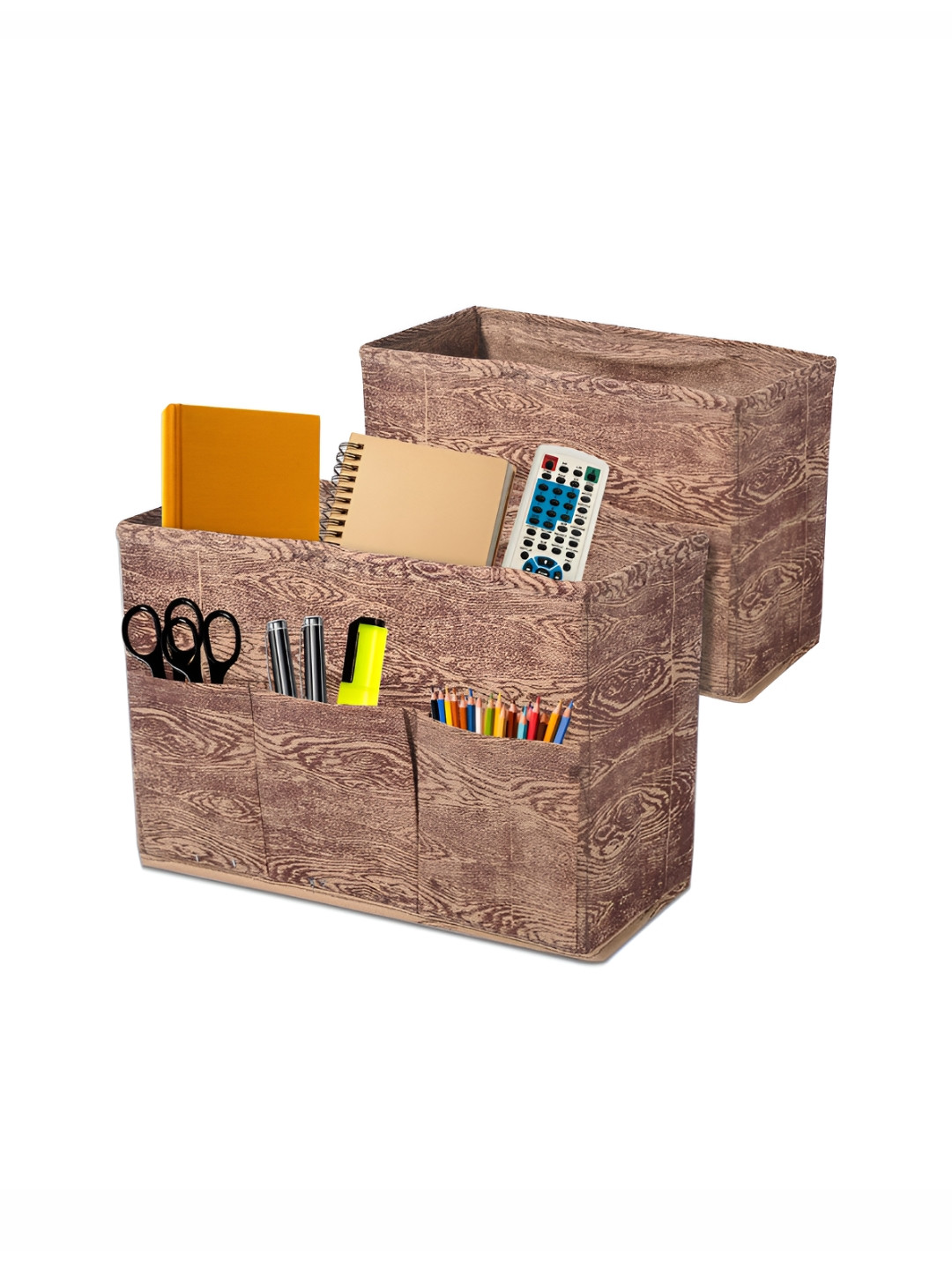 Aura Set of 2 Brown Non-Woven Stationary 3 Compartment Desk Organiser